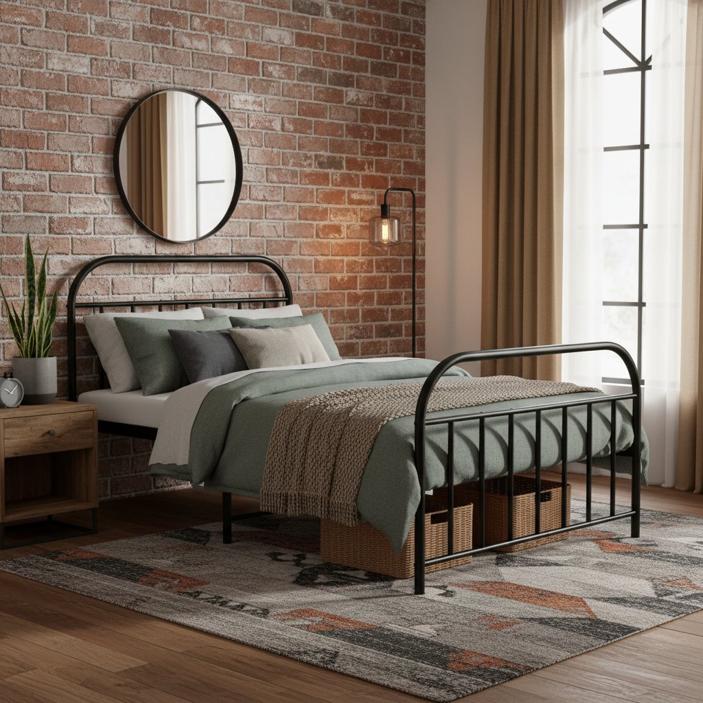 Cadre de Lit en Métal Noir Design Industriel