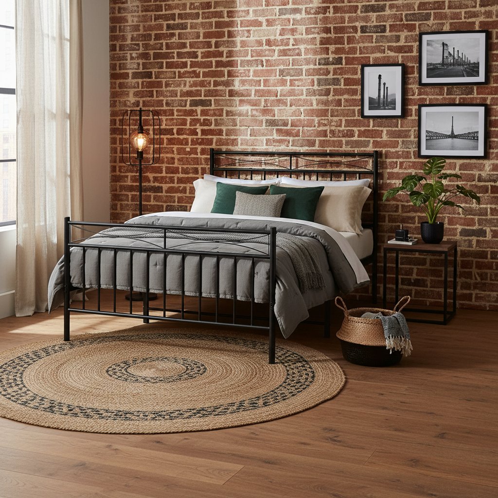 Cadre de Lit en Métal Noir Industriel 140X200