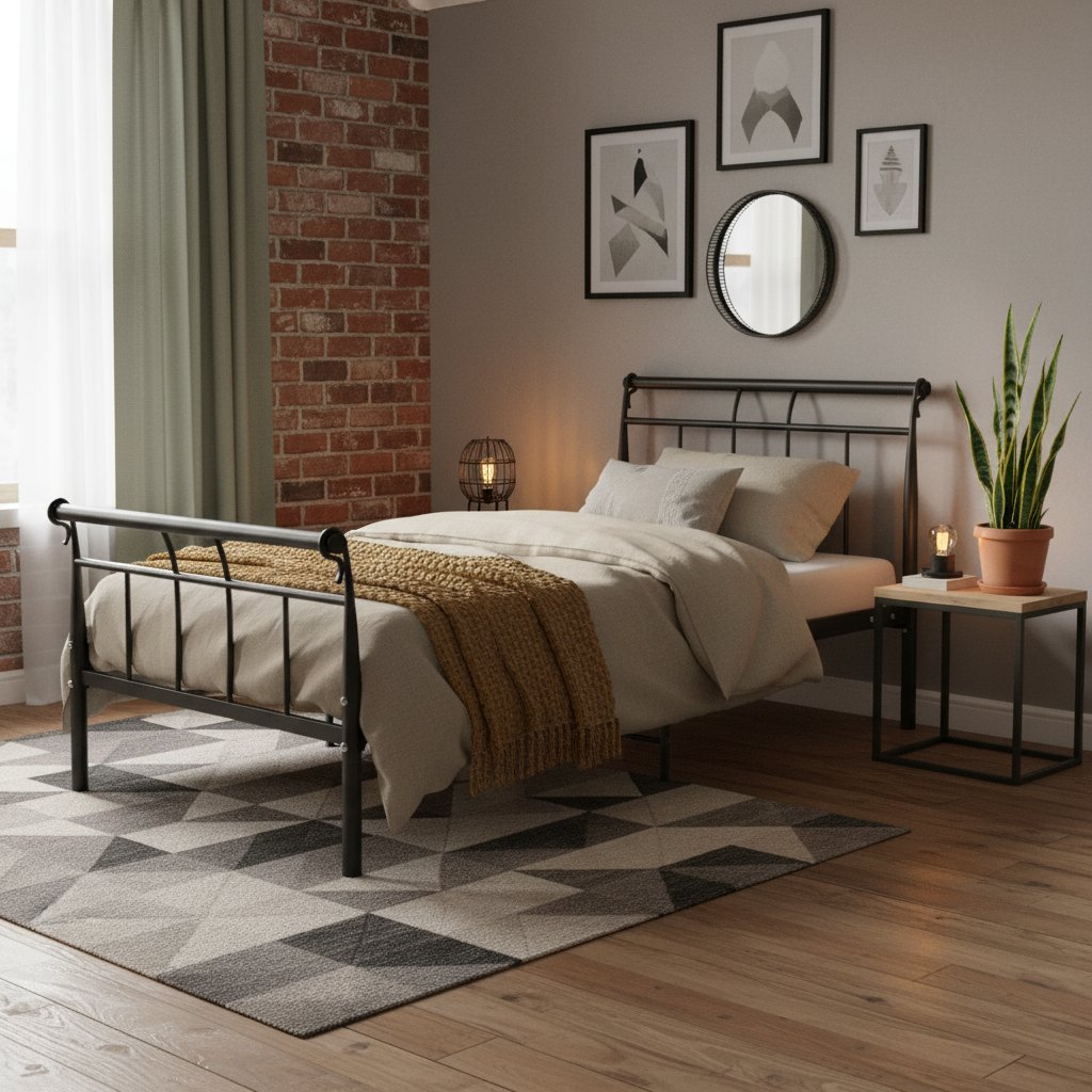 Cadre de Lit en Métal Noir pour une Personne