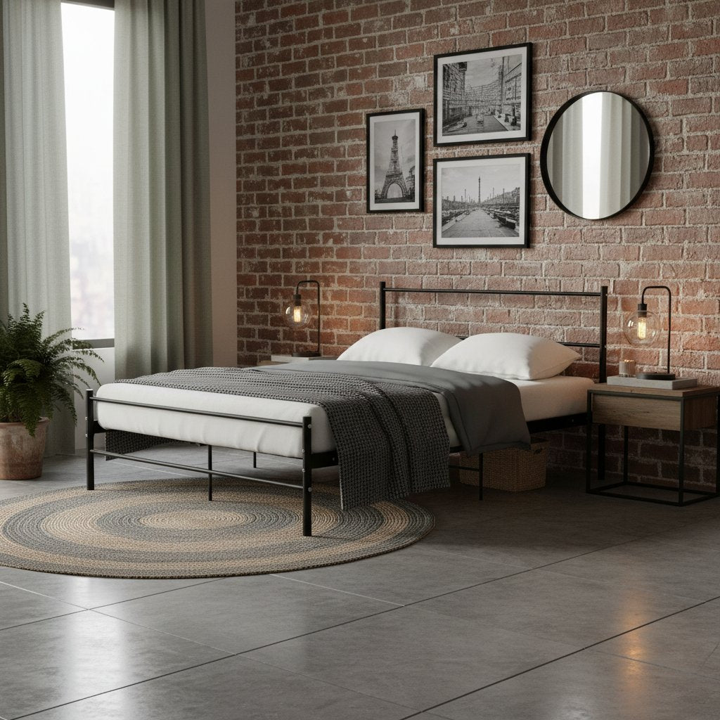 Cadre de Lit en Métal Style Industriel 140x200