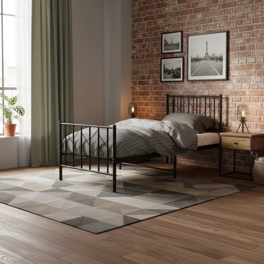 Cadre de Lit en Métal Style Industriel 90X190