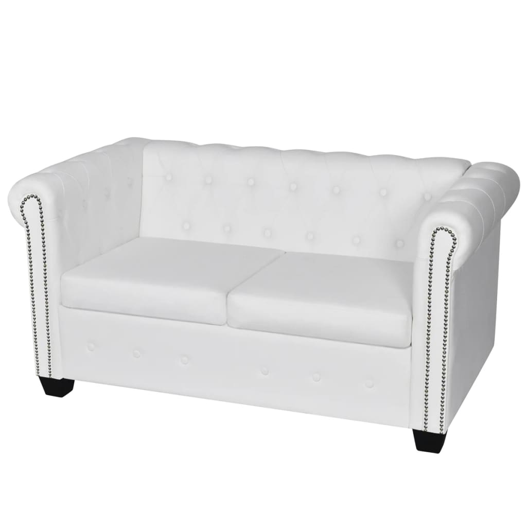 Canapé Chesterfield Moderne en Cuir-Blanc-2 places-La-Fabrique-Industrielle