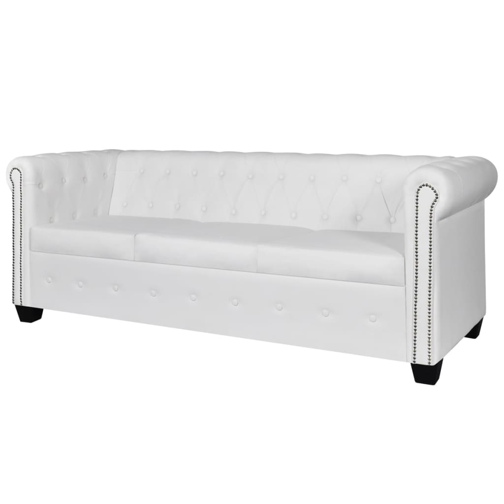 Canapé Chesterfield Moderne en Cuir-Blanc-3 places-La-Fabrique-Industrielle
