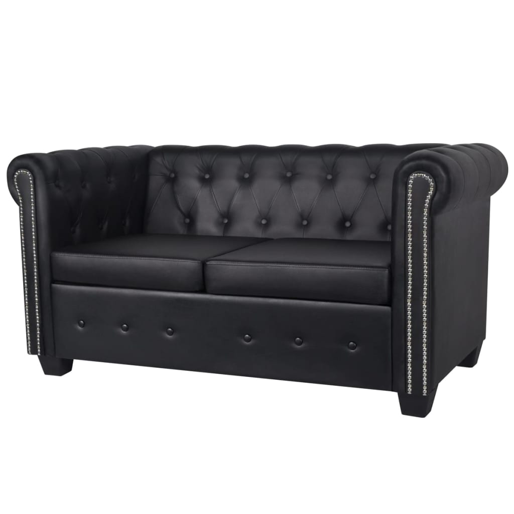 Canapé Chesterfield Moderne en Cuir-Noir-2 places-La-Fabrique-Industrielle