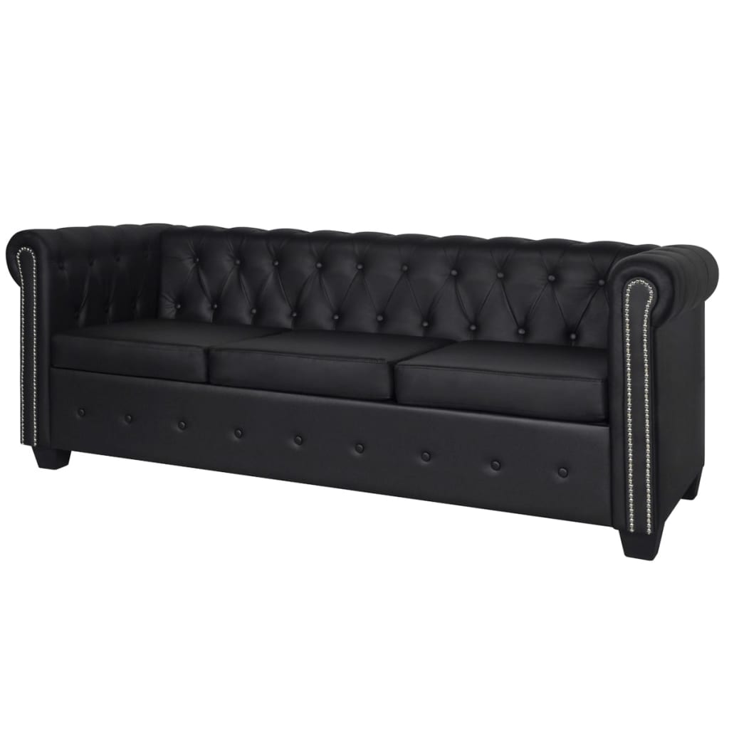 Canapé Chesterfield Moderne en Cuir-Noir-3 places-La-Fabrique-Industrielle