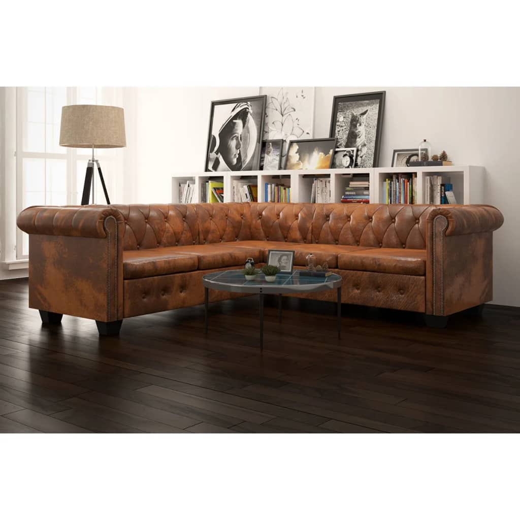 Canapé Chesterfield en Cuir Vieilli-Marron-5 places-La-Fabrique-Industrielle