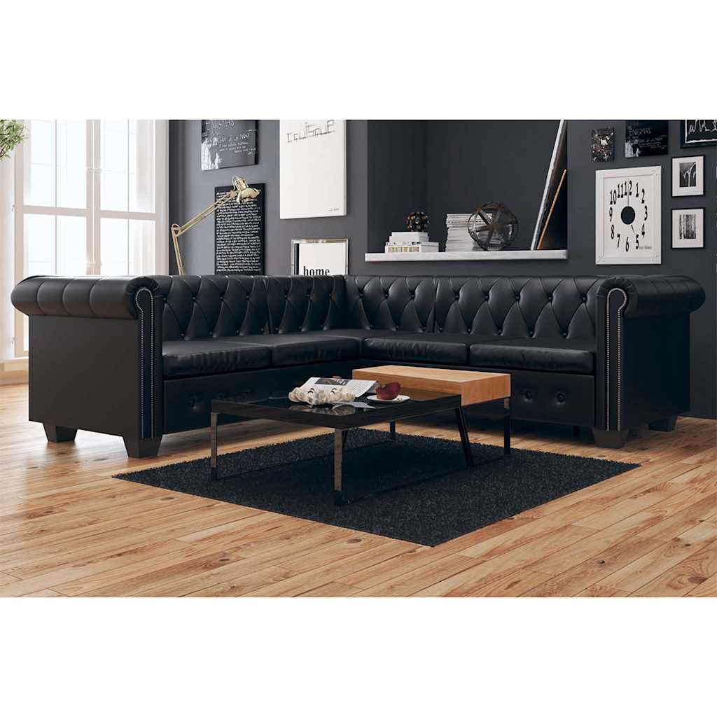Canapé Chesterfield en Cuir Vieilli-Noir-5 places-La-Fabrique-Industrielle