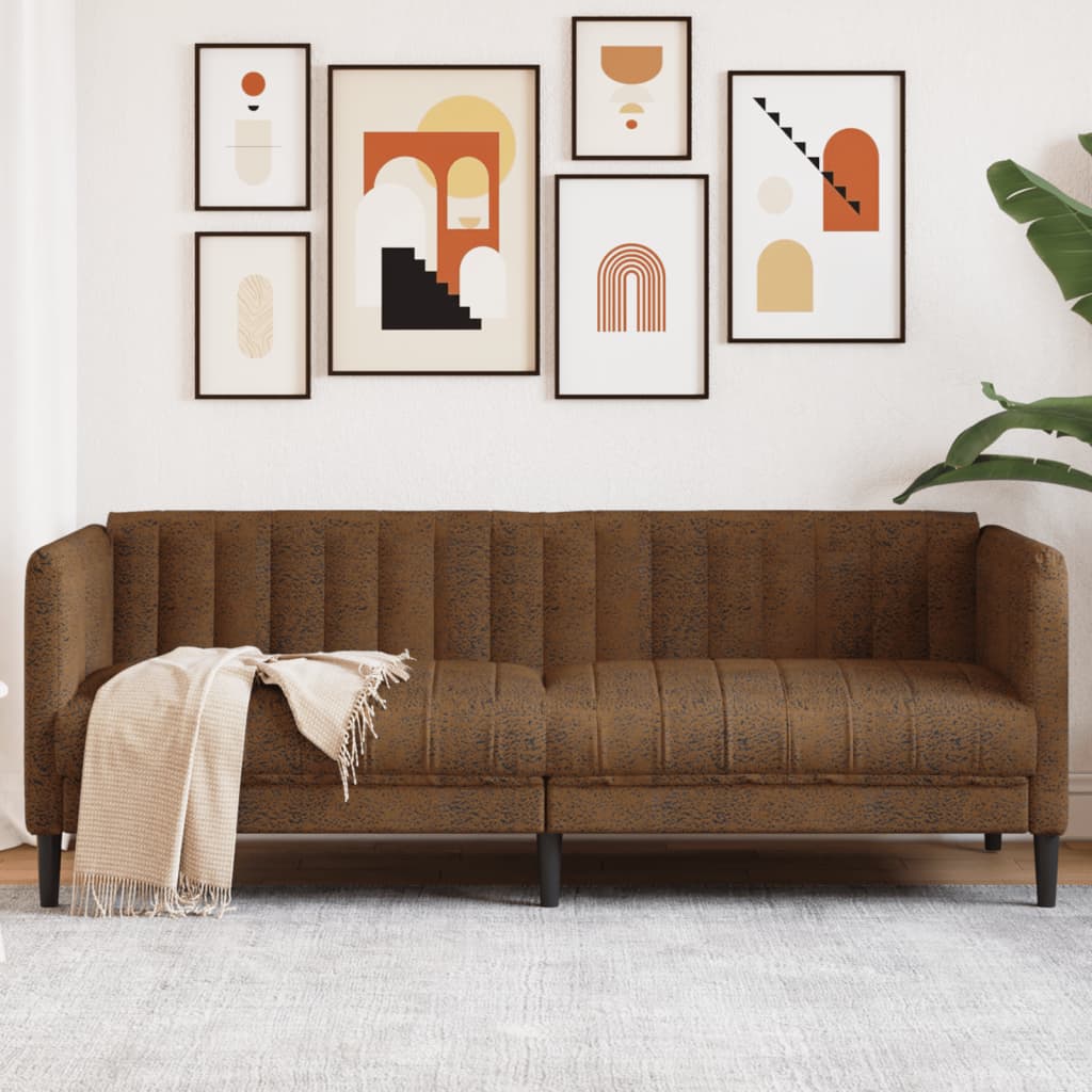 Canapé Fauteuil en Similicuir Daim-Marron-3 places-La-Fabrique-Industrielle