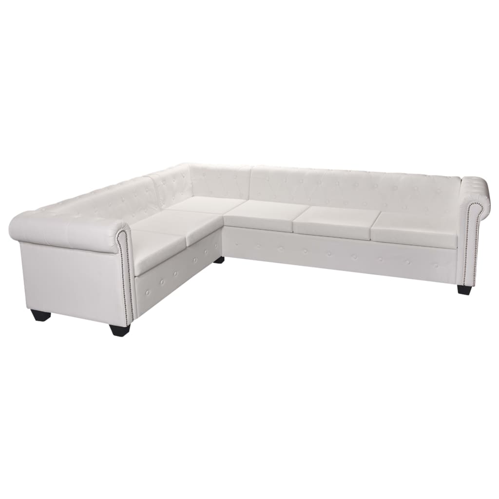 Canapé d'Angle Chesterfield en Similicuir Blanc-La-Fabrique-Industrielle