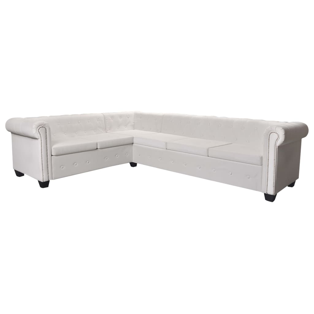 Canapé d'Angle Chesterfield en Similicuir Blanc-La-Fabrique-Industrielle