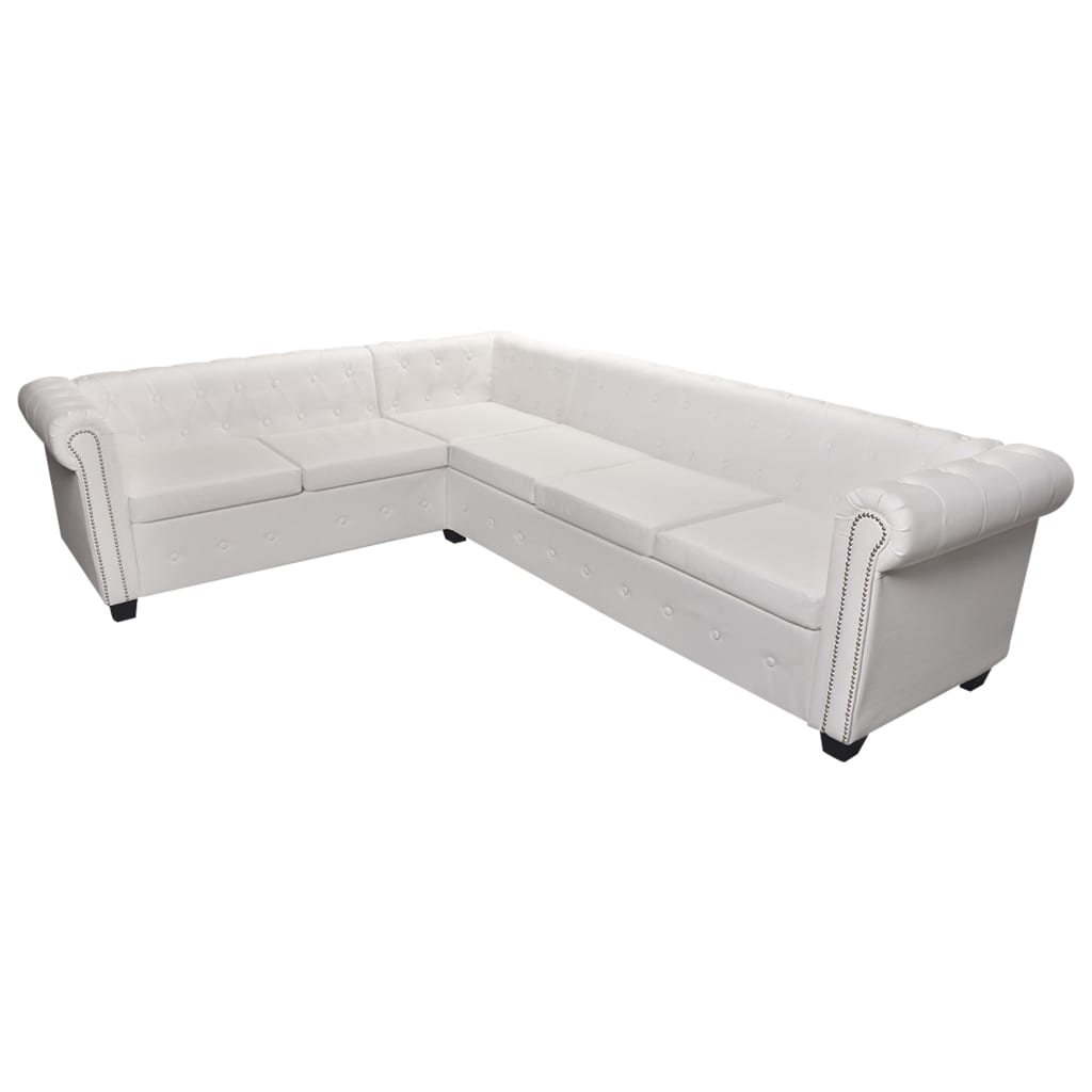 Canapé d'Angle Chesterfield en Similicuir Blanc-La-Fabrique-Industrielle