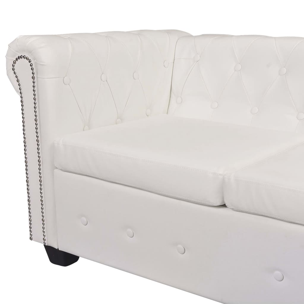 Canapé d'Angle Chesterfield en Similicuir Blanc-La-Fabrique-Industrielle