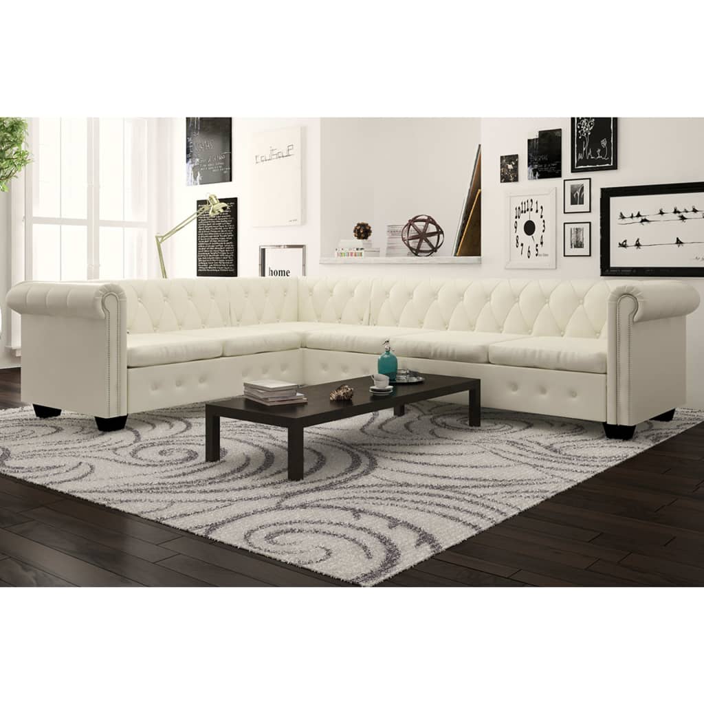 Canapé d'Angle Chesterfield en Similicuir Blanc-La-Fabrique-Industrielle
