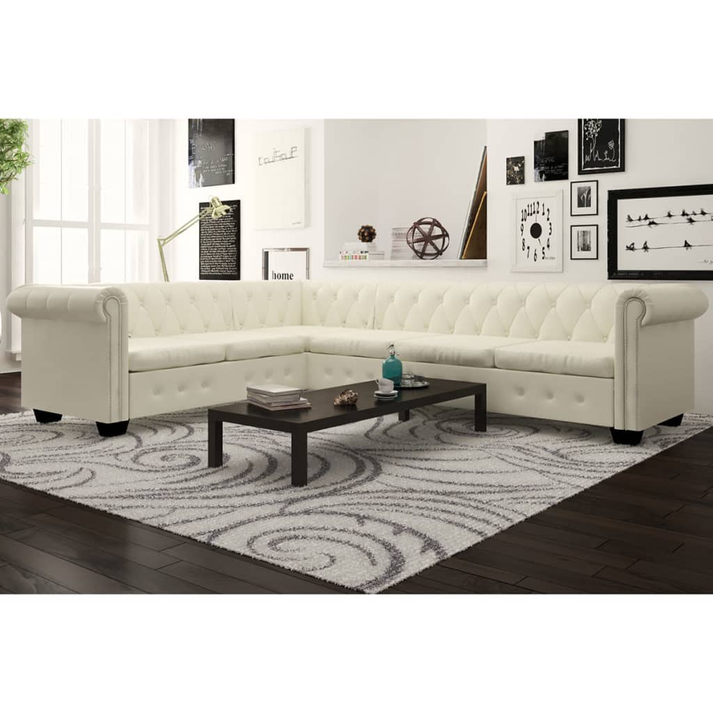 Canapé d'angle Chesterfield 6 Places en Cuir-Blanc-6 places-La-Fabrique-Industrielle