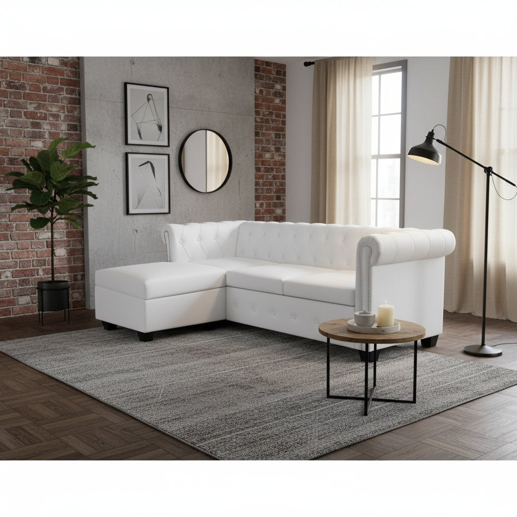 Canapé Chesterfield Blanc en Cuir