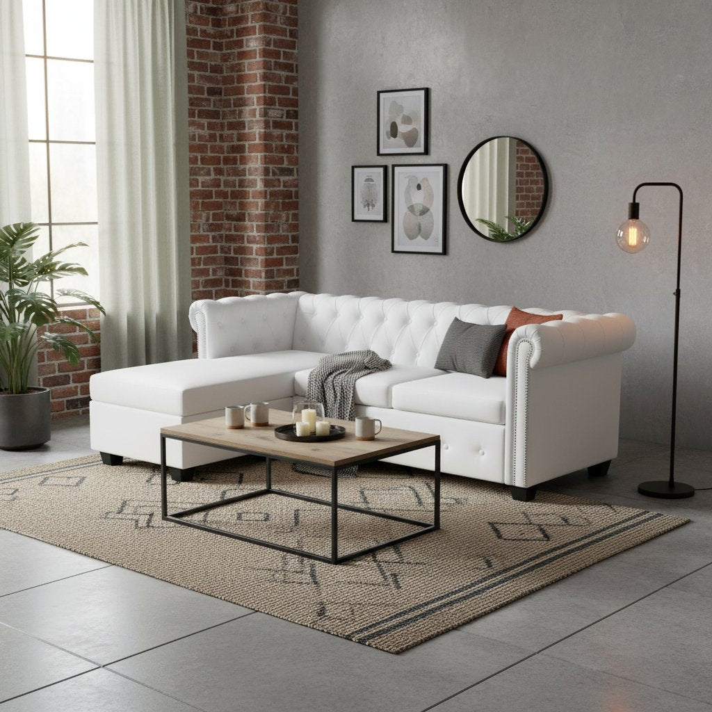 Canapé Chesterfield en Cuir Synthétique Blanc