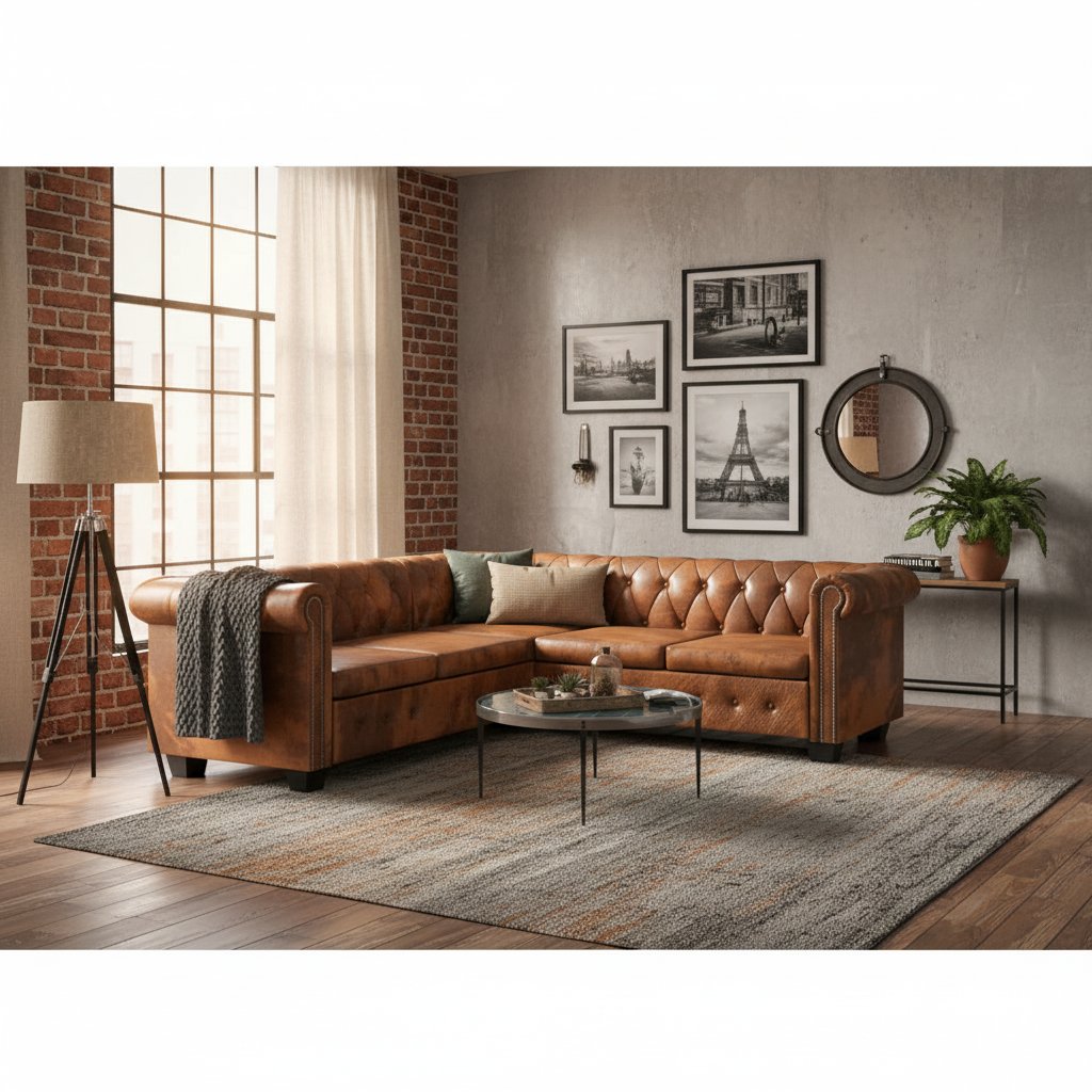 Canapé Chesterfield en Cuir Vieilli