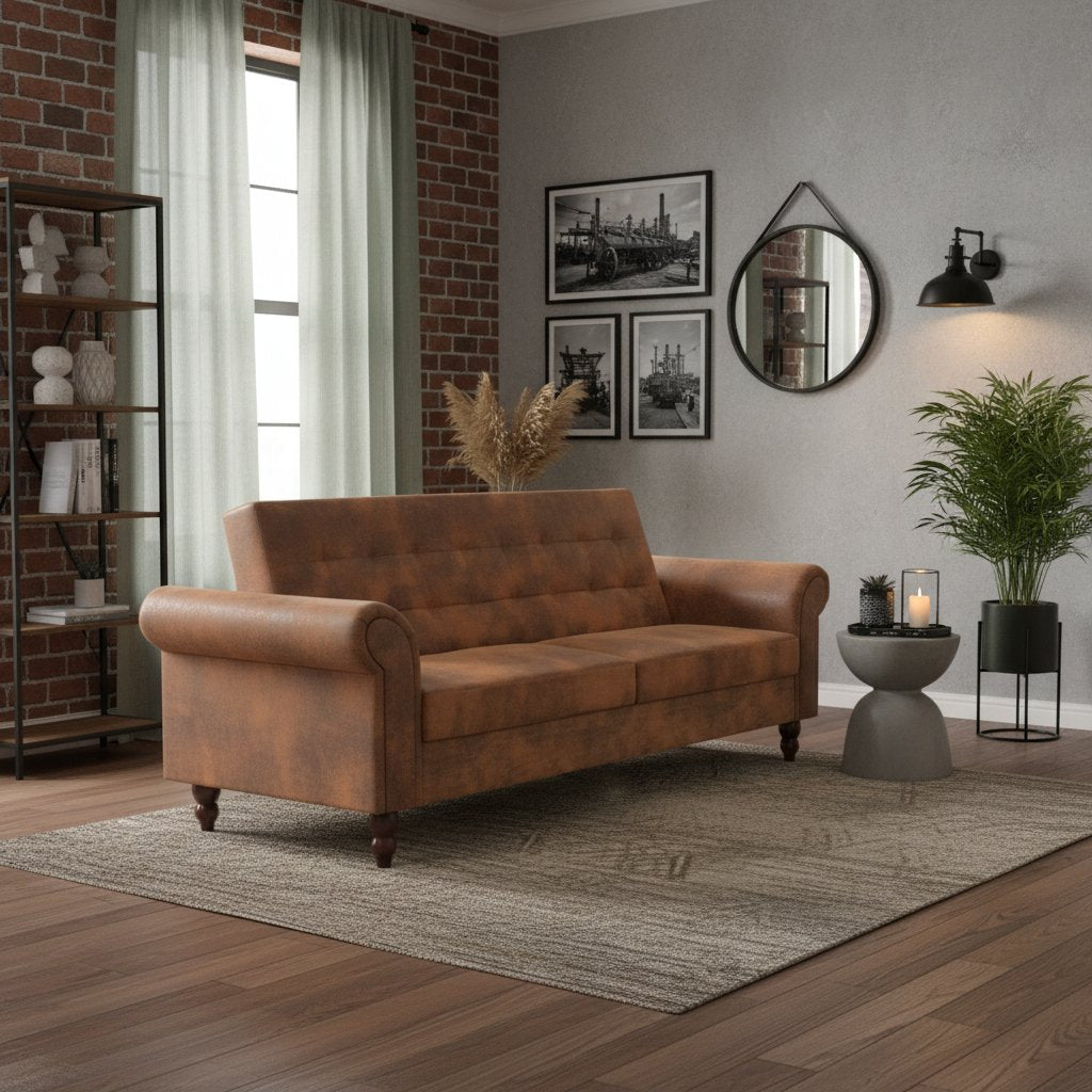 Canapé Industriel Convertible en Daim