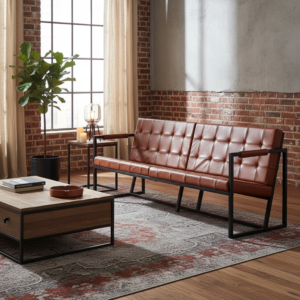 Canapé Industriel en Cuir de Chèvre Marron