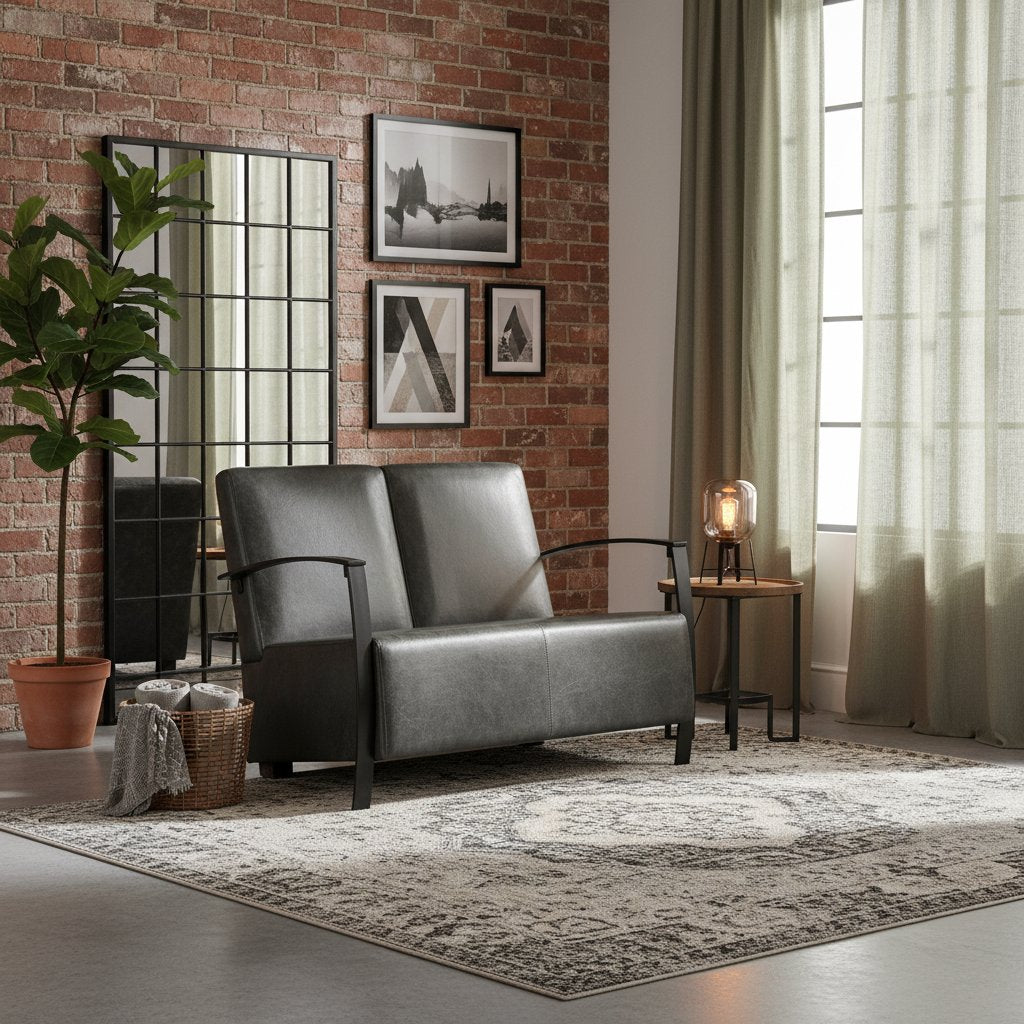 Canapé en Cuir Véritable Type Industriel