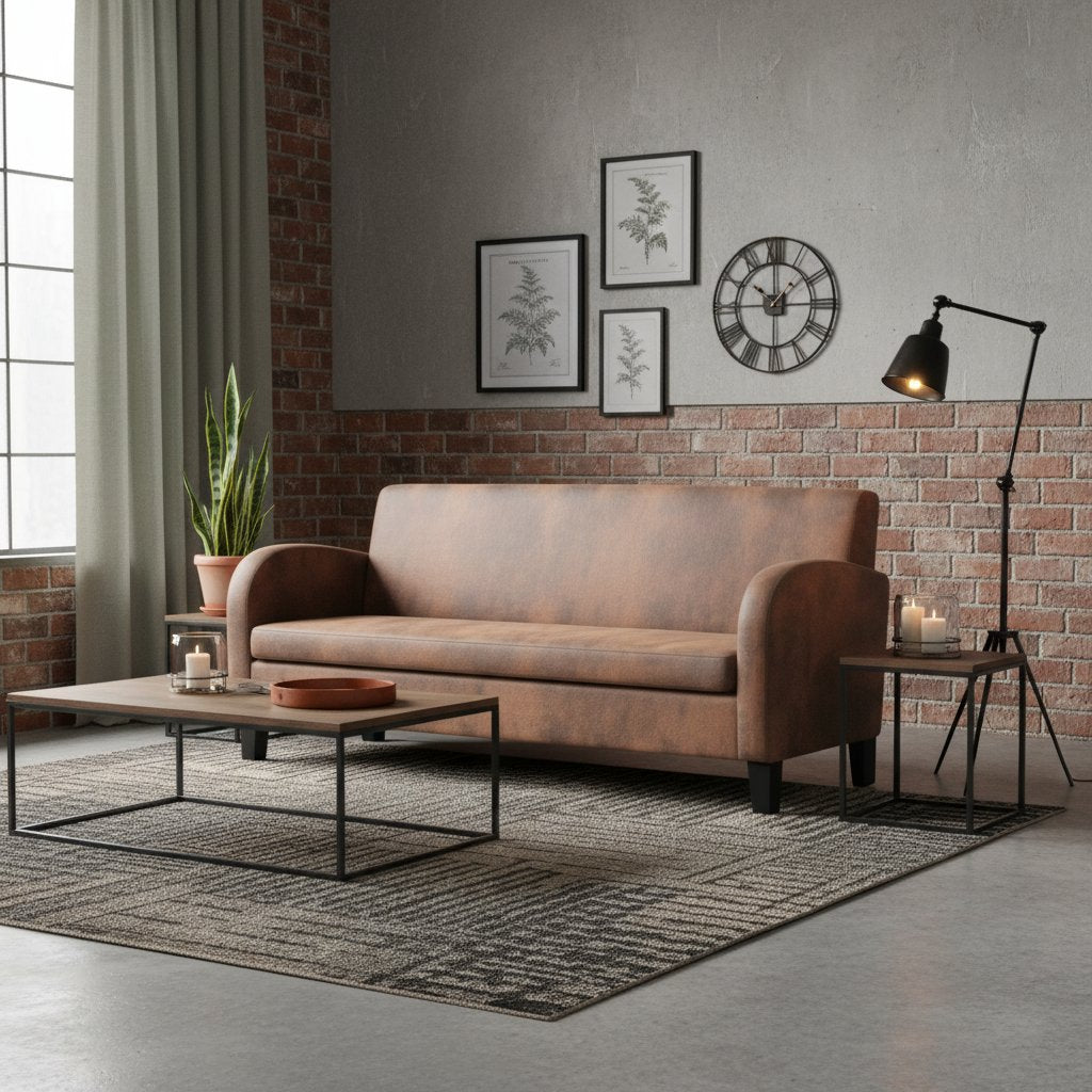 Canapé en Daim Synthétique Salon Industriel