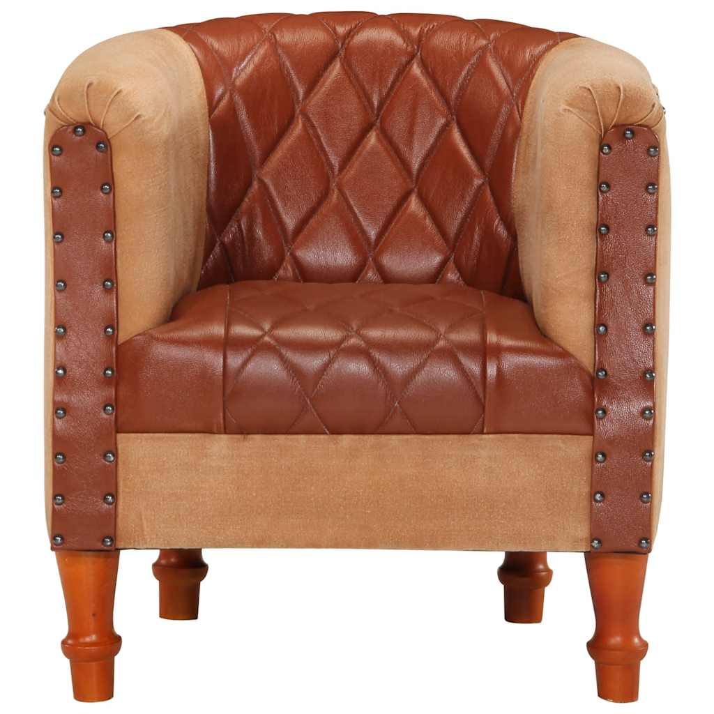 Chaise Cabriolet en Cuir Marron et Bois de Manguier-La-Fabrique-Industrielle