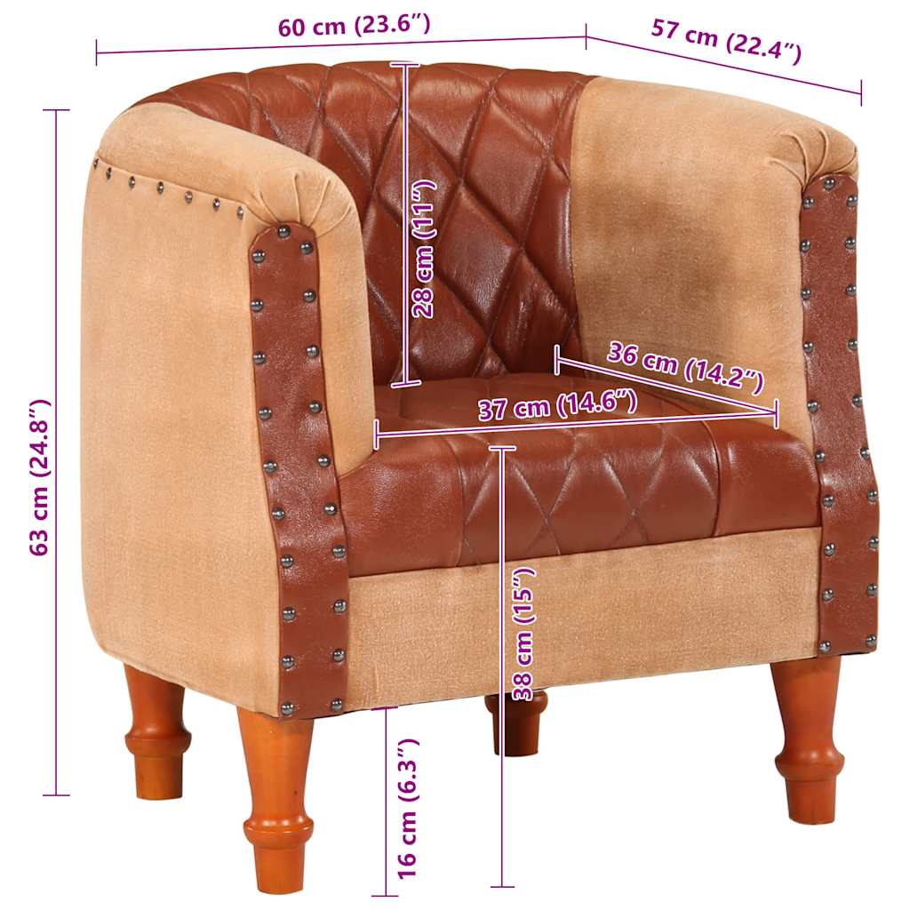Chaise Cabriolet en Cuir Marron et Bois de Manguier-La-Fabrique-Industrielle