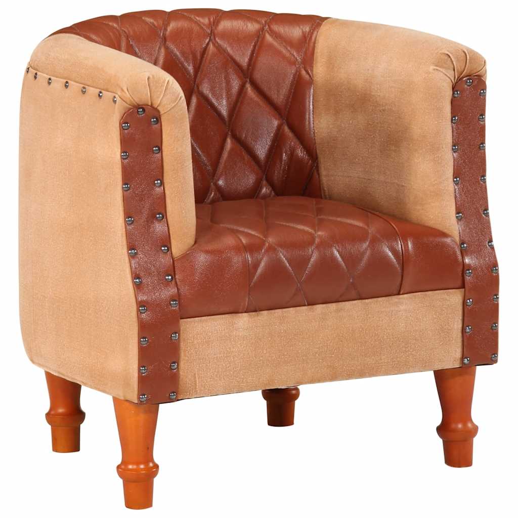 Chaise Cabriolet en Cuir Marron et Bois de Manguier-La-Fabrique-Industrielle
