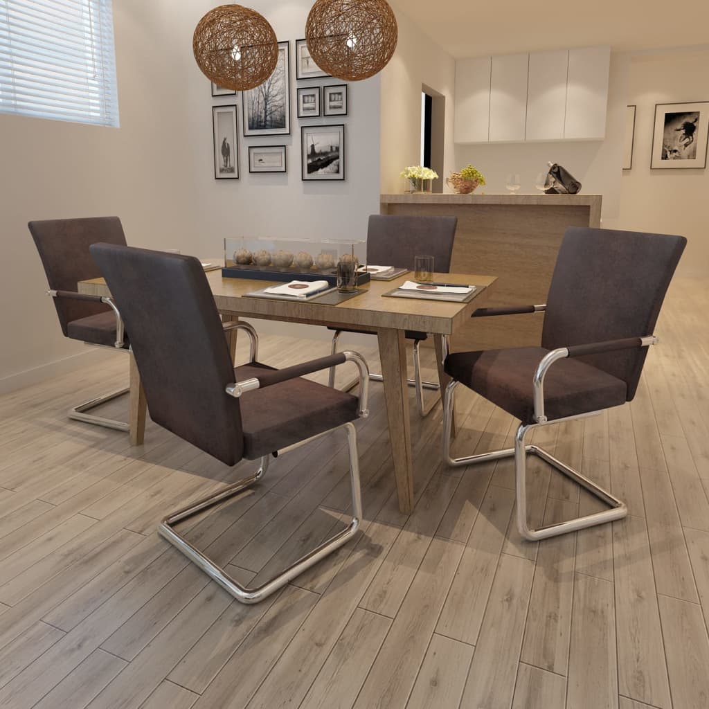 Chaise Cantilever Blanche Industrielle en Similicuir-Marron-4-La-Fabrique-Industrielle
