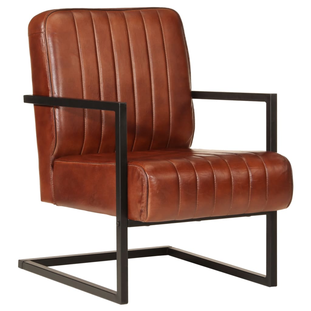 Chaise Cantilever Industrielle en Cuir-Marron foncé-1-La-Fabrique-Industrielle