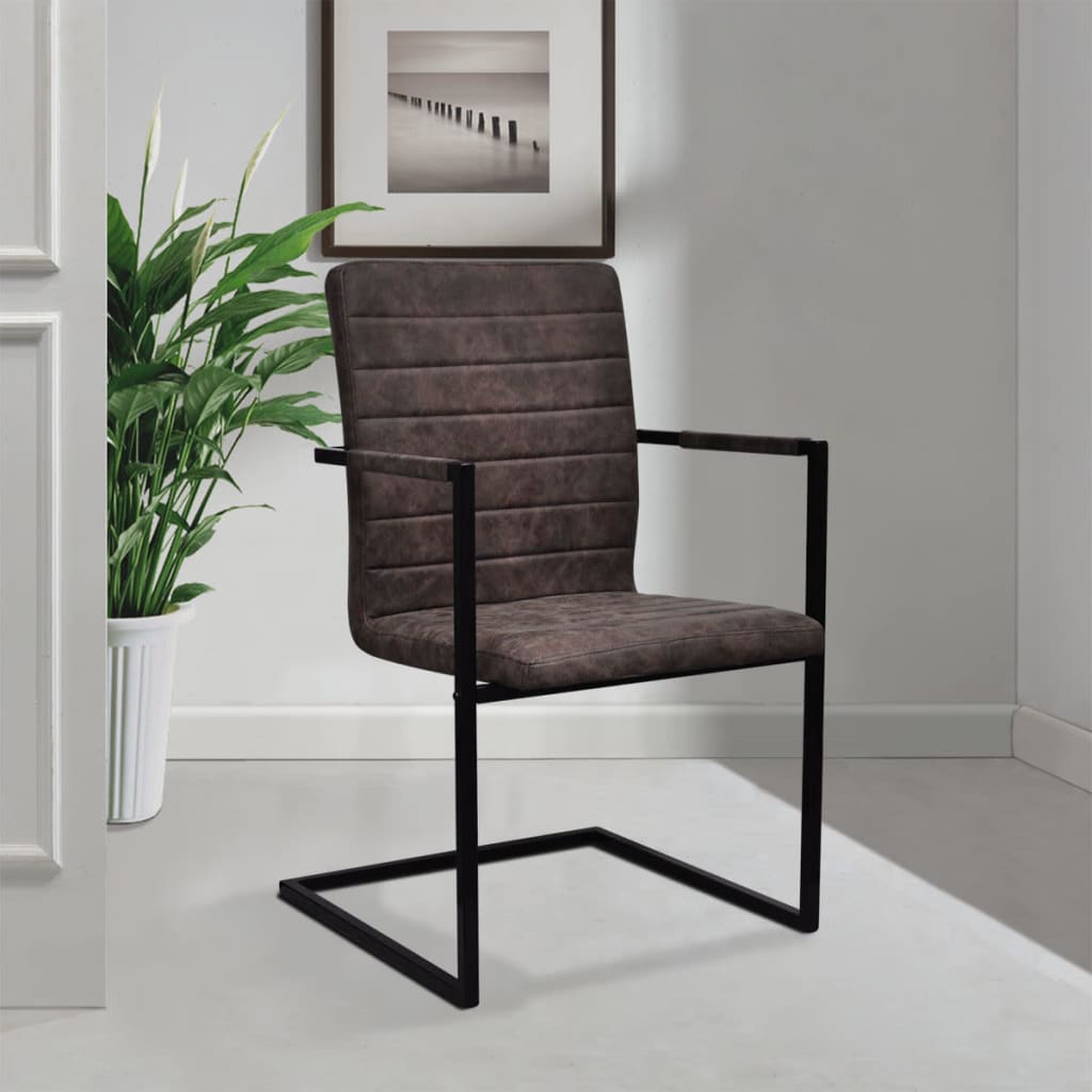 Chaise Cantilever en Cuir Marron Style Industriel-La-Fabrique-Industrielle