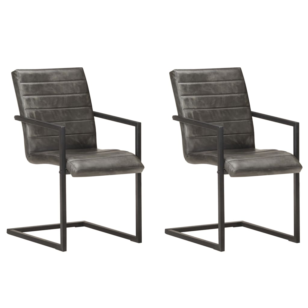 Chaise Cantilever en Cuir pour Salle à Manger-Gris-modèle 1-2-La-Fabrique-Industrielle