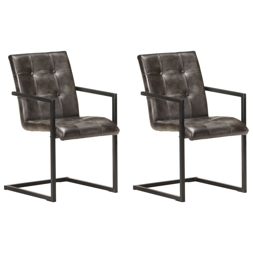 Chaise Cantilever en Cuir pour Salle à Manger-Gris-modèle 3-2-La-Fabrique-Industrielle