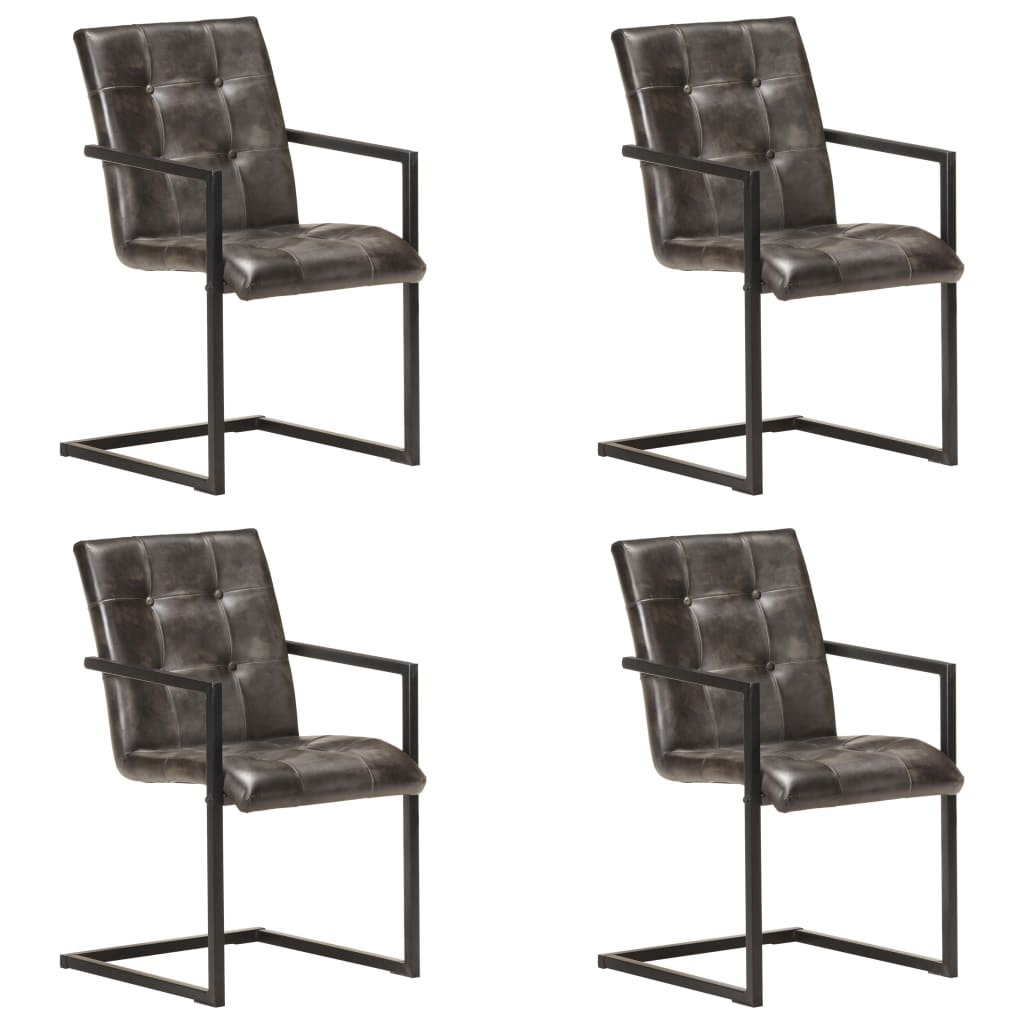 Chaise Cantilever en Cuir pour Salle à Manger-Gris-modèle 3-4-La-Fabrique-Industrielle