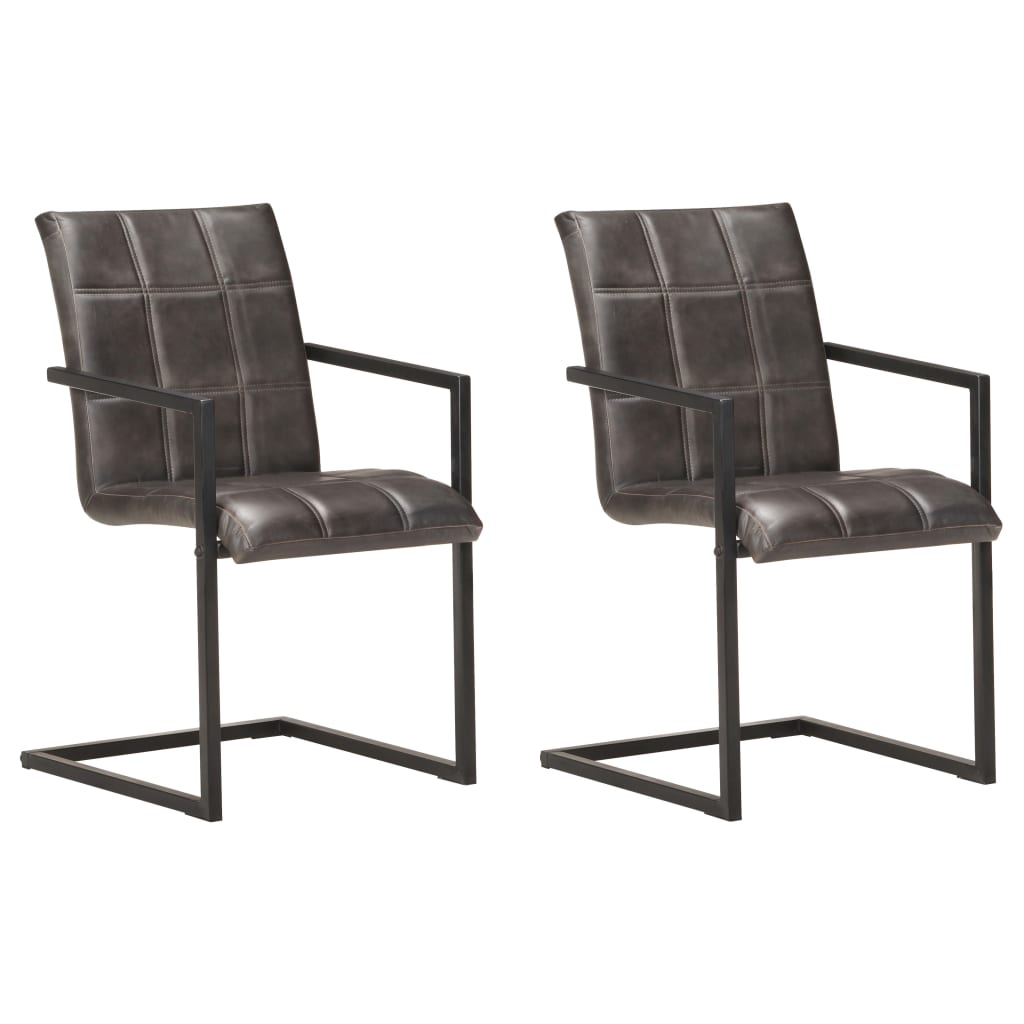 Chaise Cantilever en Cuir pour Salle à Manger-Gris-modèle 4-2-La-Fabrique-Industrielle