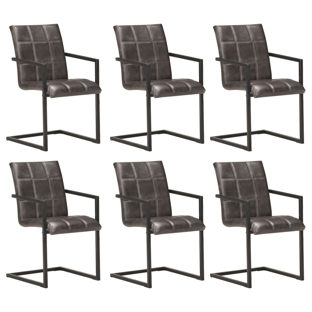 Chaise Cantilever en Cuir pour Salle à Manger-Gris-modèle 4-6-La-Fabrique-Industrielle