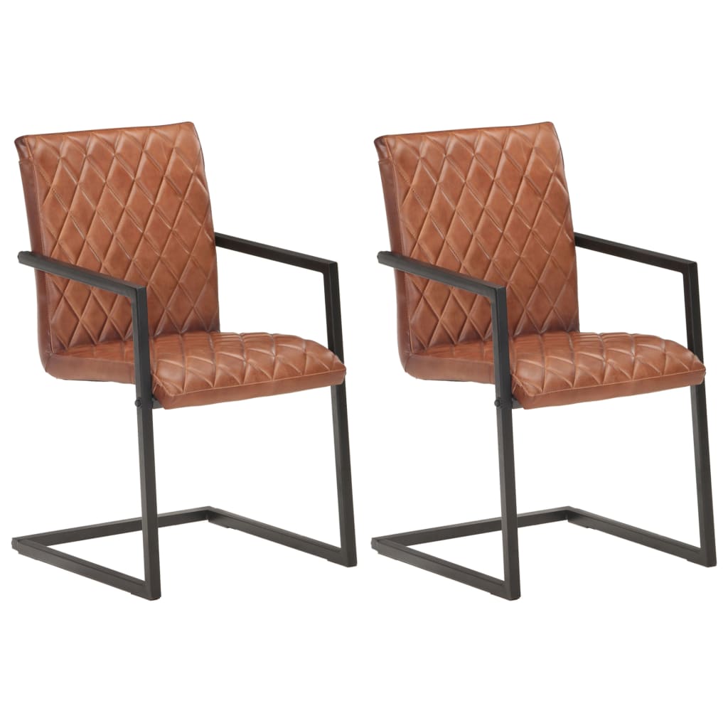 Chaise Cantilever en Cuir pour Salle à Manger-Marron clair-modèle 2-2-La-Fabrique-Industrielle