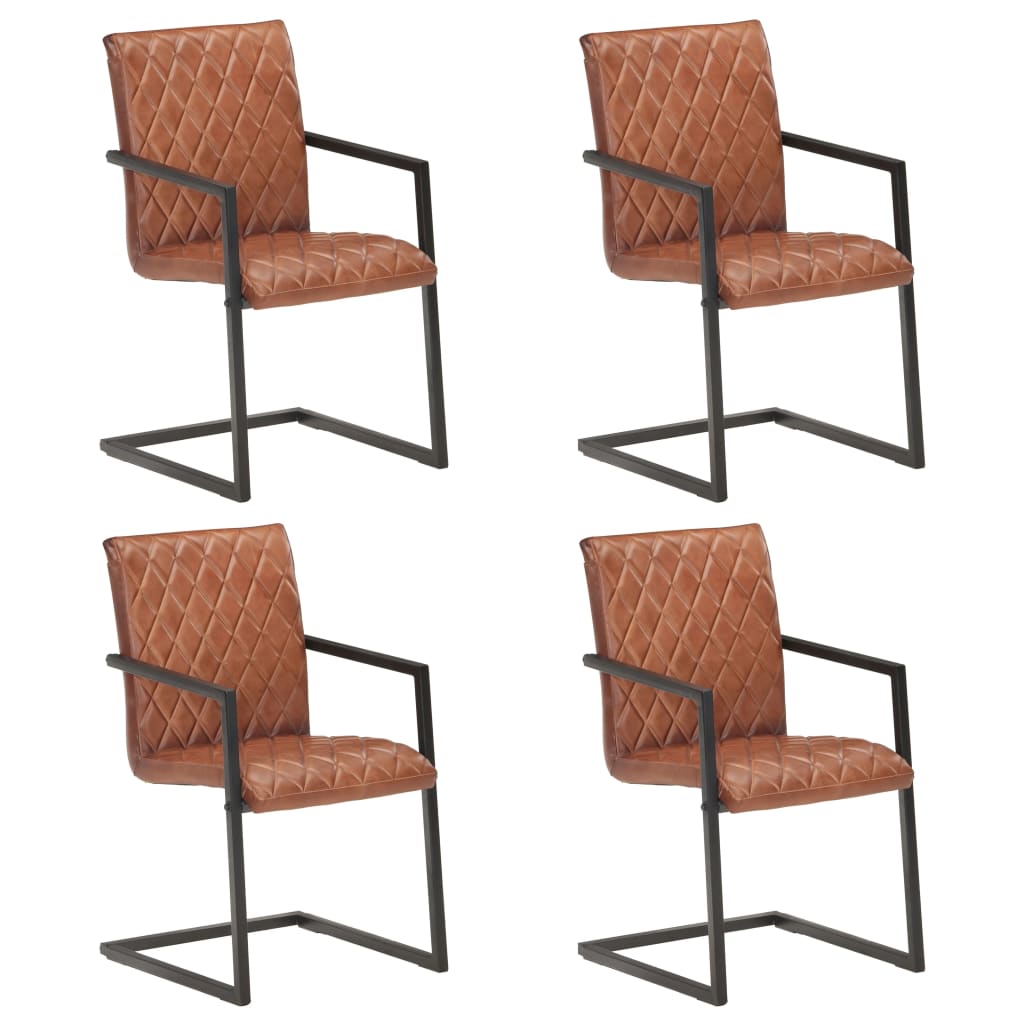 Chaise Cantilever en Cuir pour Salle à Manger-Marron clair-modèle 2-4-La-Fabrique-Industrielle