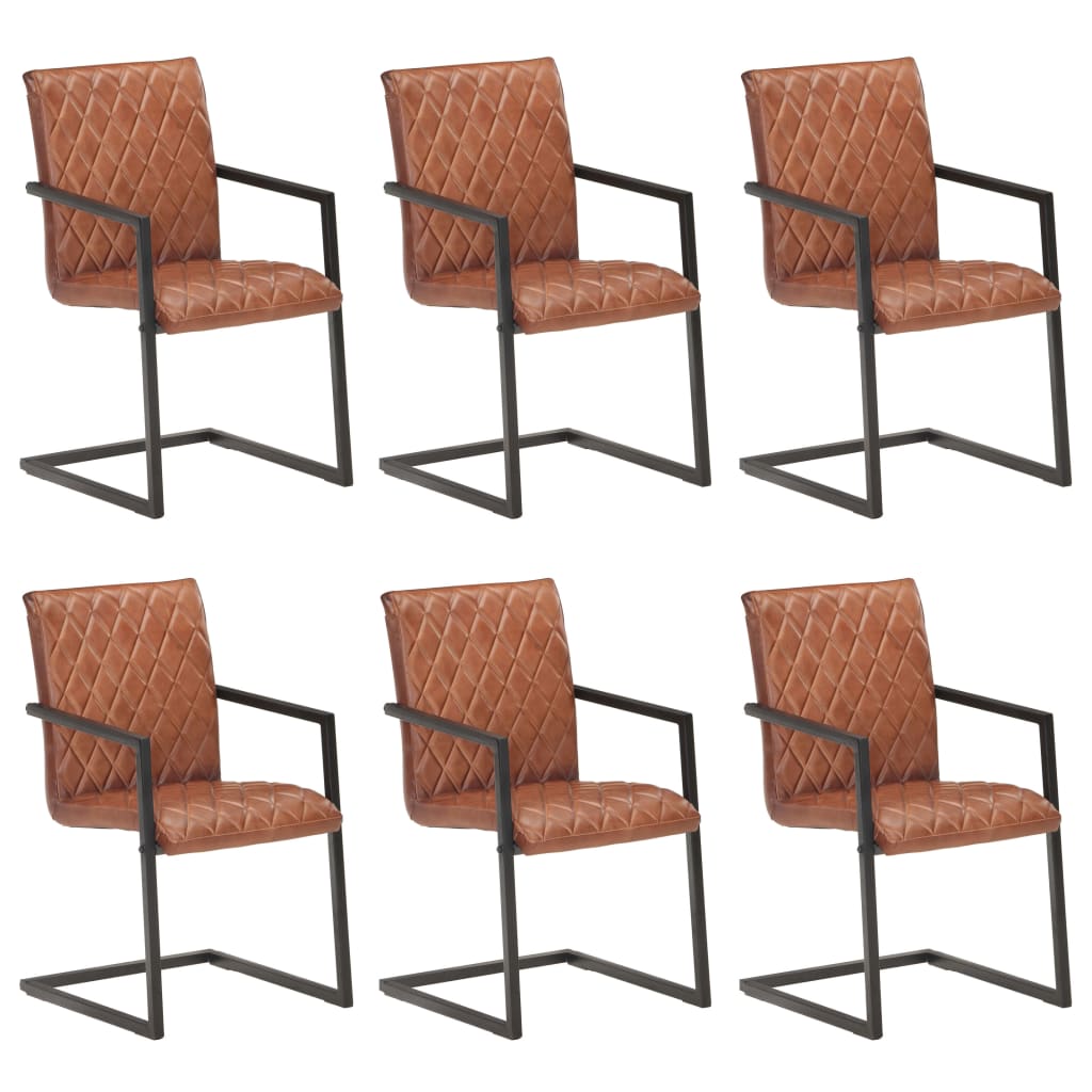 Chaise Cantilever en Cuir pour Salle à Manger-Marron clair-modèle 2-6-La-Fabrique-Industrielle