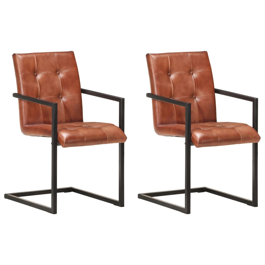 Chaise Cantilever en Cuir pour Salle à Manger-Marron clair-modèle 3-2-La-Fabrique-Industrielle