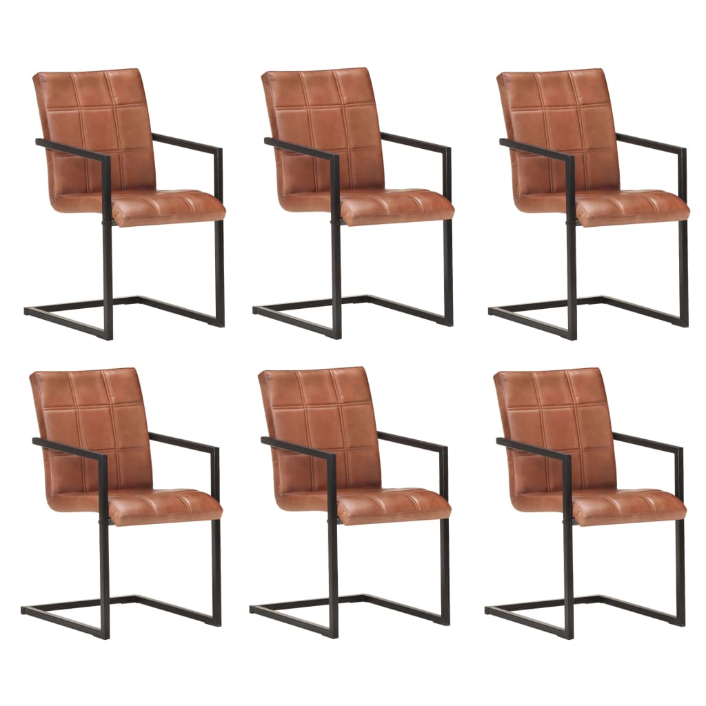 Chaise Cantilever en Cuir pour Salle à Manger-Marron clair-modèle 4-6-La-Fabrique-Industrielle