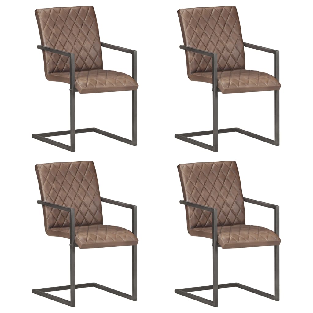 Chaise Cantilever en Cuir pour Salle à Manger-Marron foncé-modèle 2-4-La-Fabrique-Industrielle