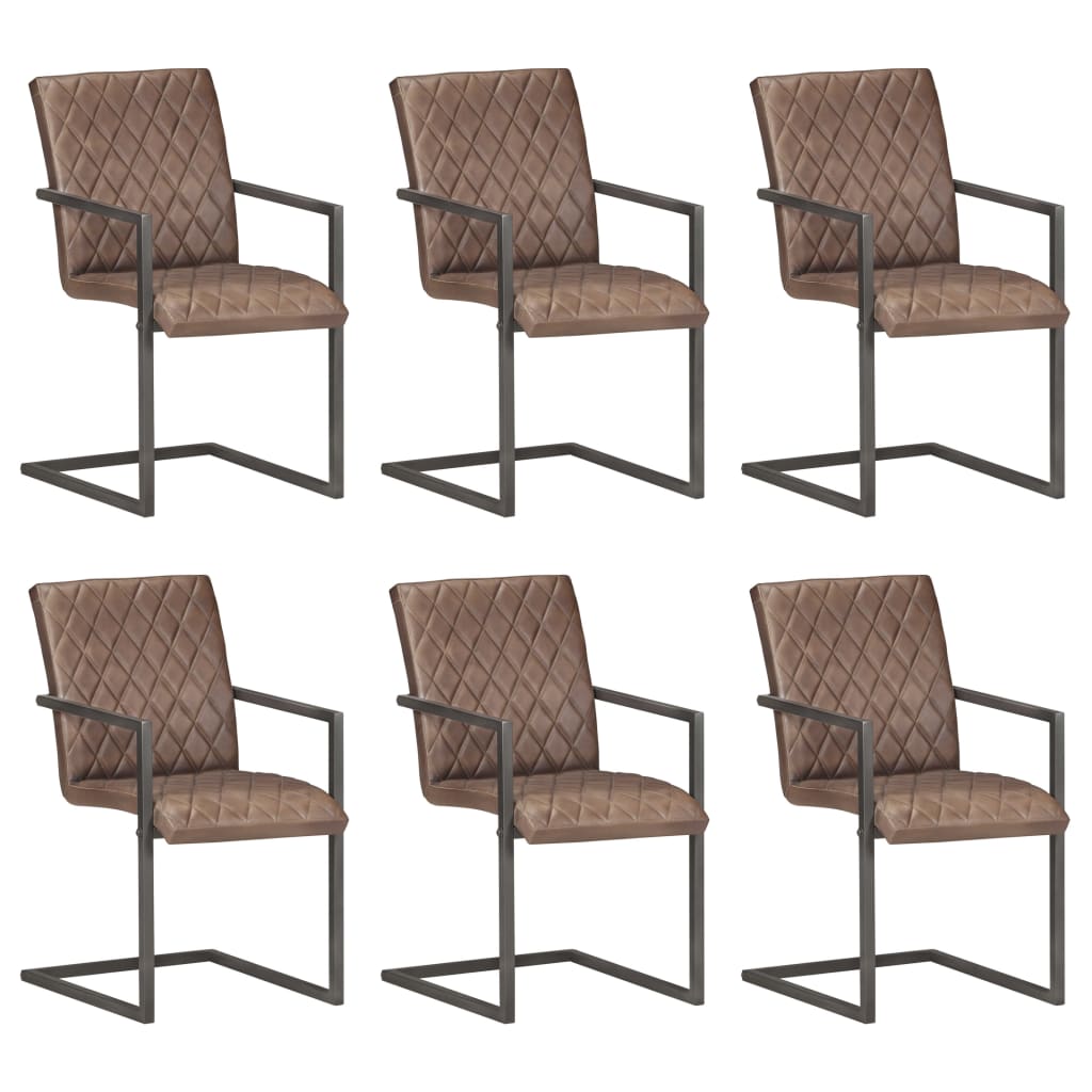 Chaise Cantilever en Cuir pour Salle à Manger-Marron foncé-modèle 2-6-La-Fabrique-Industrielle