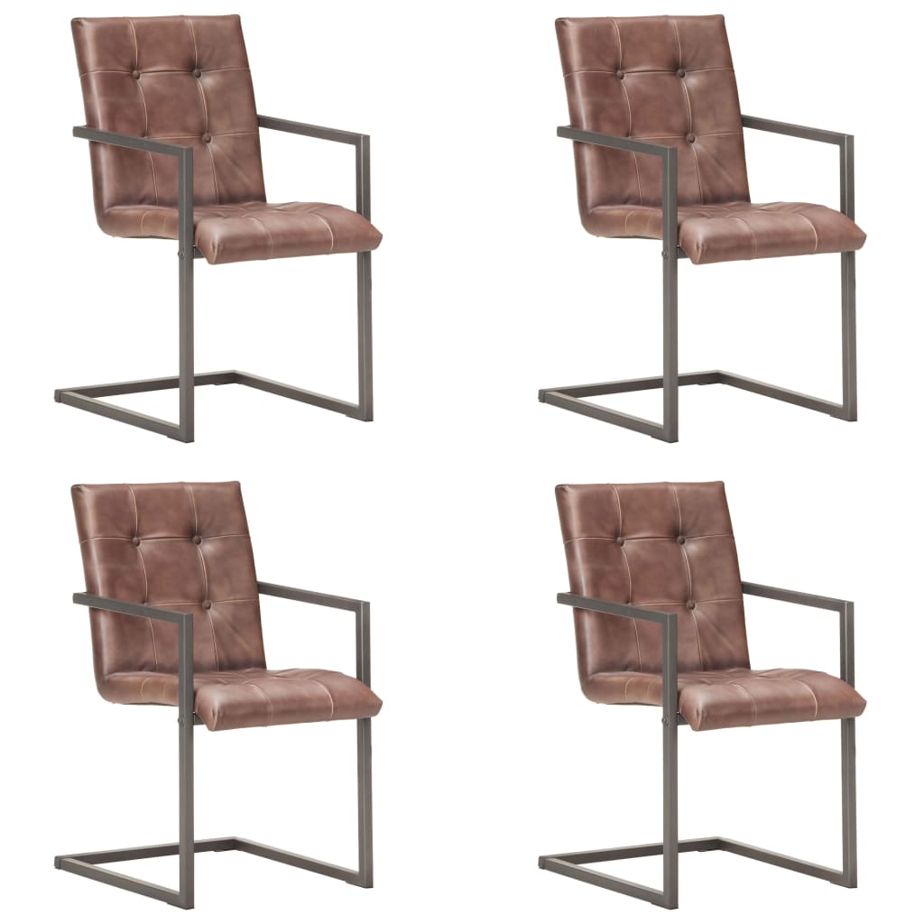 Chaise Cantilever en Cuir pour Salle à Manger-Marron foncé-modèle 3-4-La-Fabrique-Industrielle