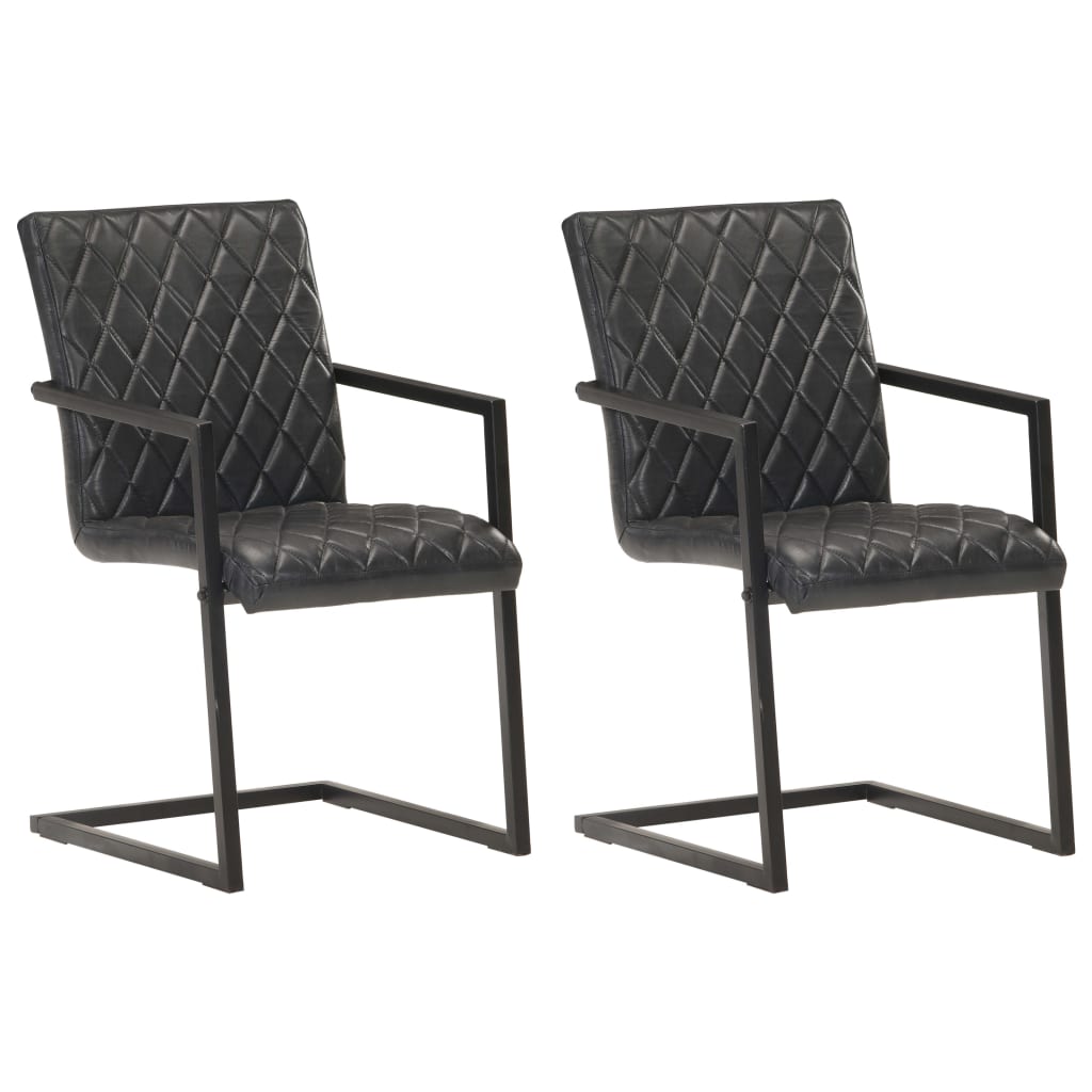 Chaise Cantilever en Cuir pour Salle à Manger-Noir-modèle 2-2-La-Fabrique-Industrielle