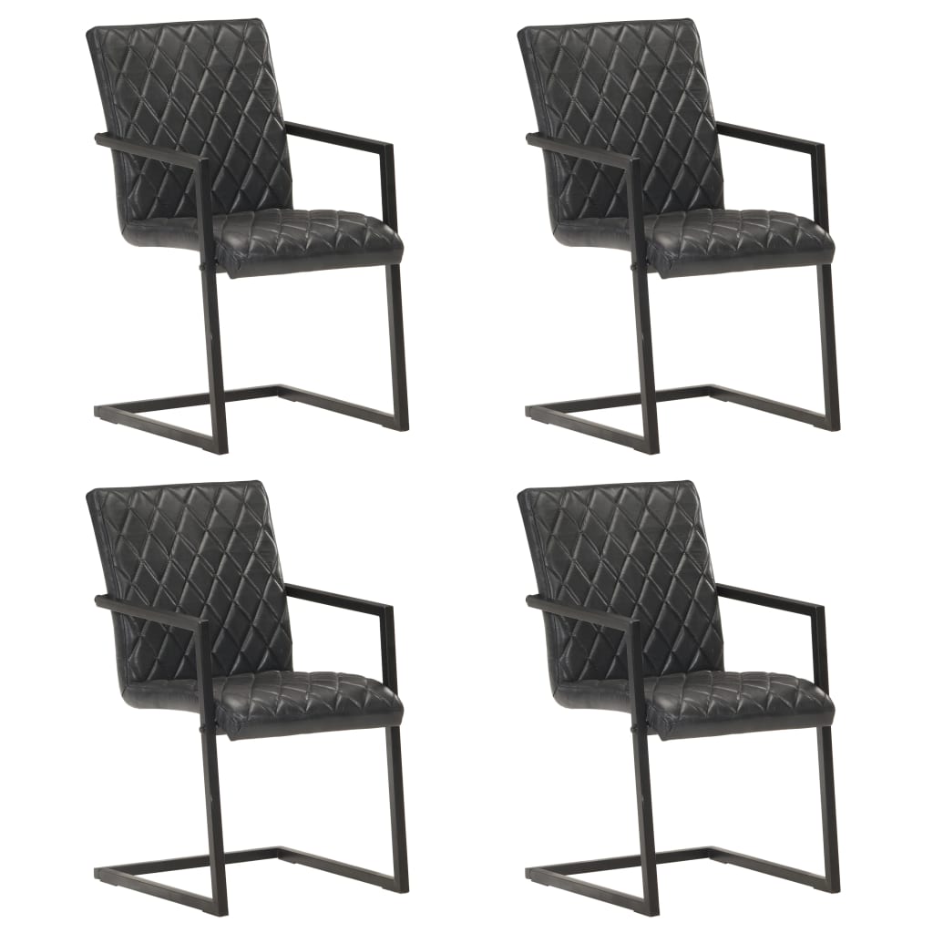 Chaise Cantilever en Cuir pour Salle à Manger-Noir-modèle 2-4-La-Fabrique-Industrielle