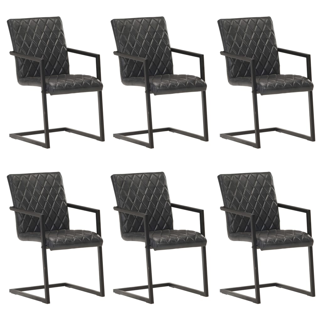 Chaise Cantilever en Cuir pour Salle à Manger-Noir-modèle 2-6-La-Fabrique-Industrielle