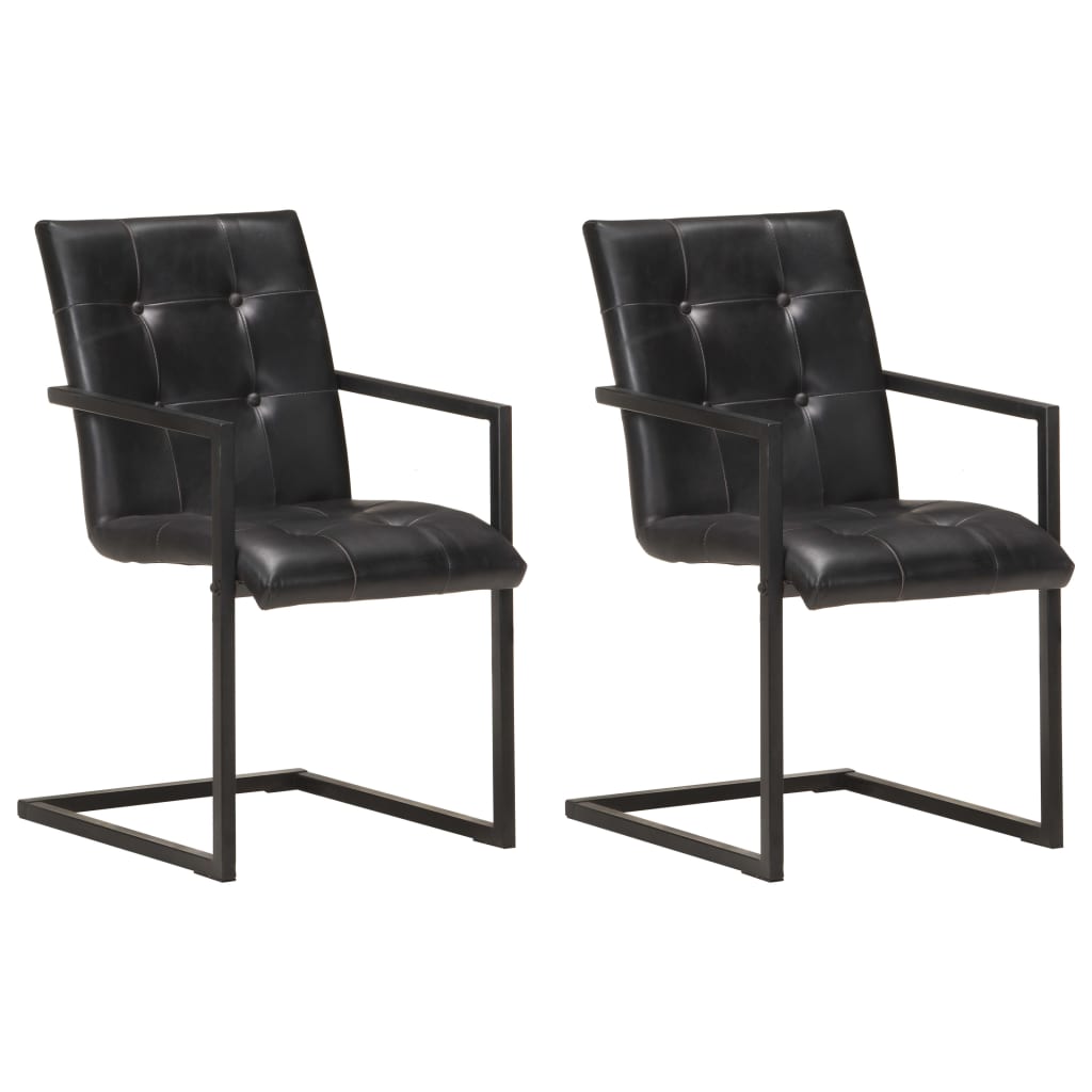 Chaise Cantilever en Cuir pour Salle à Manger-Noir-modèle 3-2-La-Fabrique-Industrielle