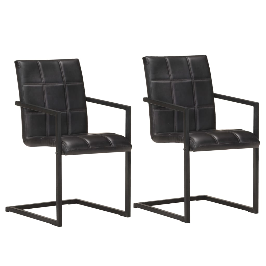 Chaise Cantilever en Cuir pour Salle à Manger-Noir-modèle 4-2-La-Fabrique-Industrielle