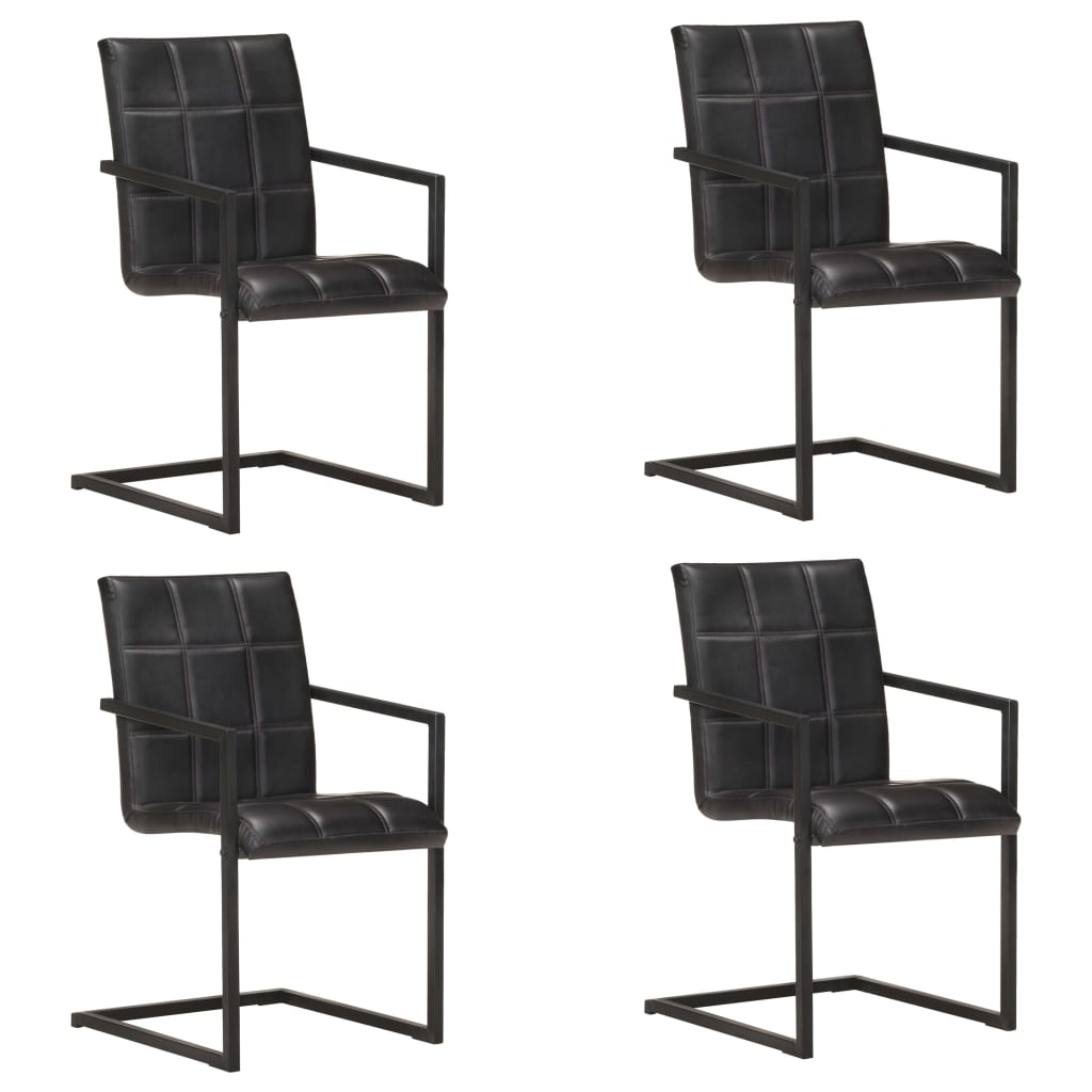 Chaise Cantilever en Cuir pour Salle à Manger-Noir-modèle 4-4-La-Fabrique-Industrielle